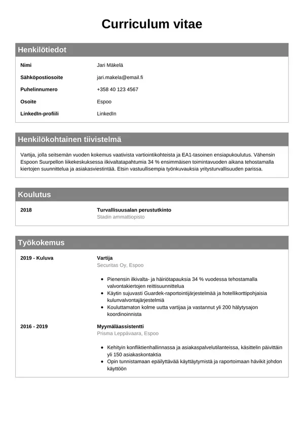 CV-pohja — Tyyli 7