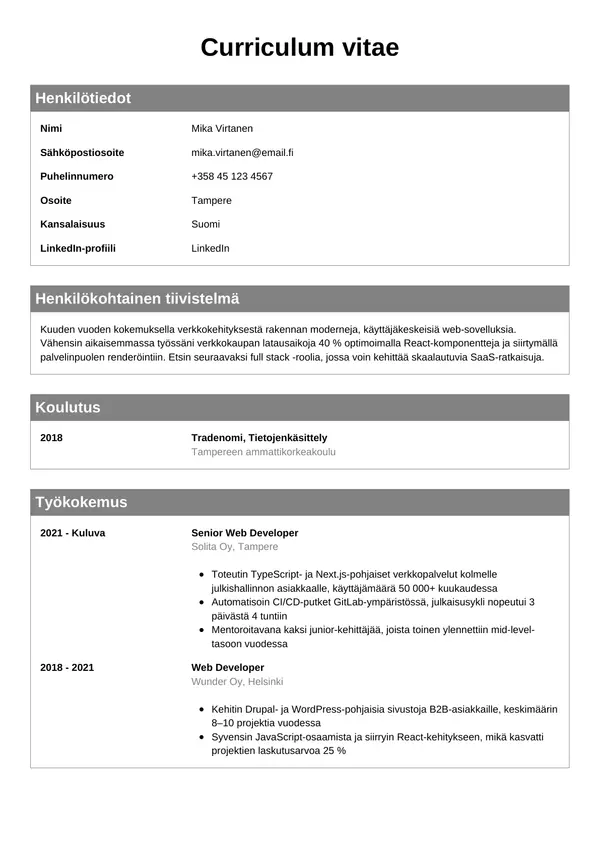 CV-pohja — Tyyli 7