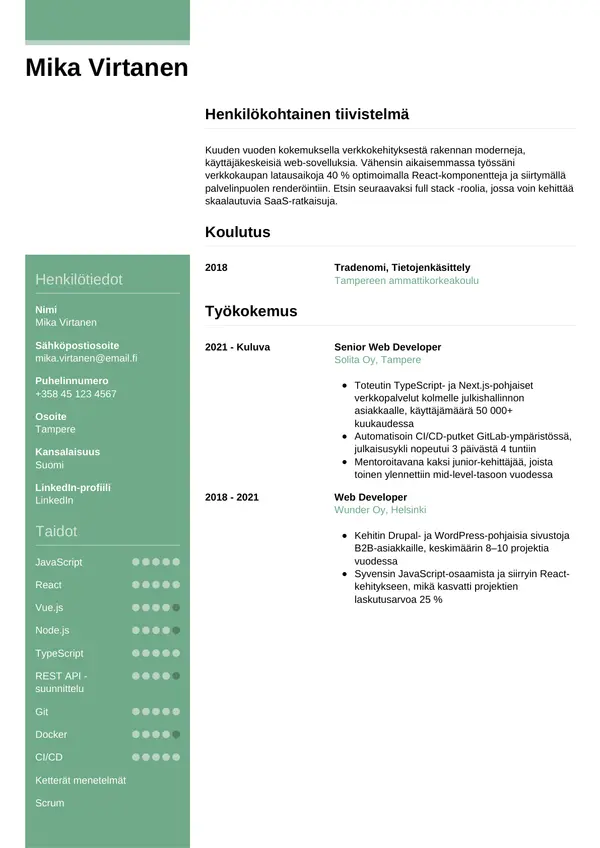 CV-pohja — Tyyli 8