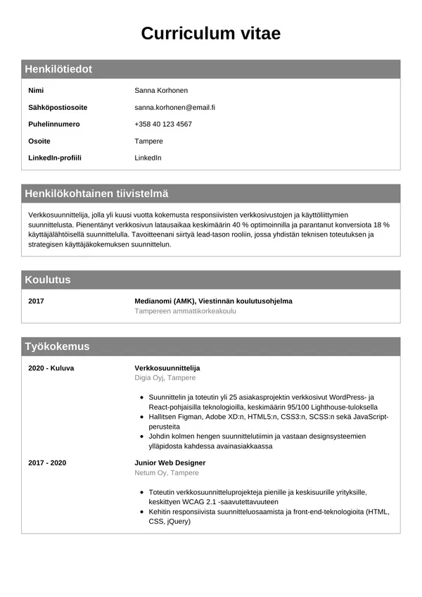 CV-pohja — Tyyli 7