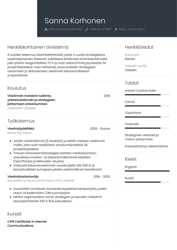 CV-pohja — Tyyli 1