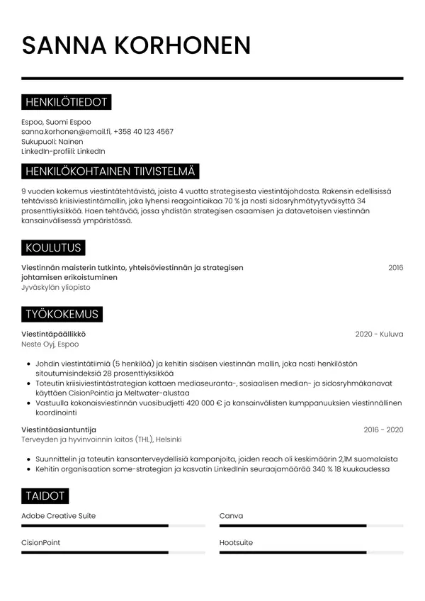 CV-pohja — Tyyli 11