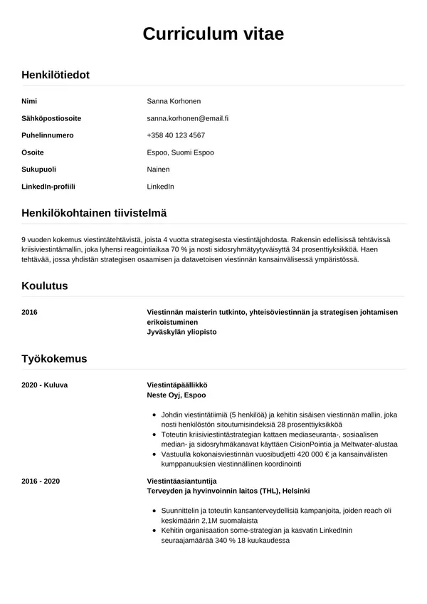 CV-pohja — Tyyli 12