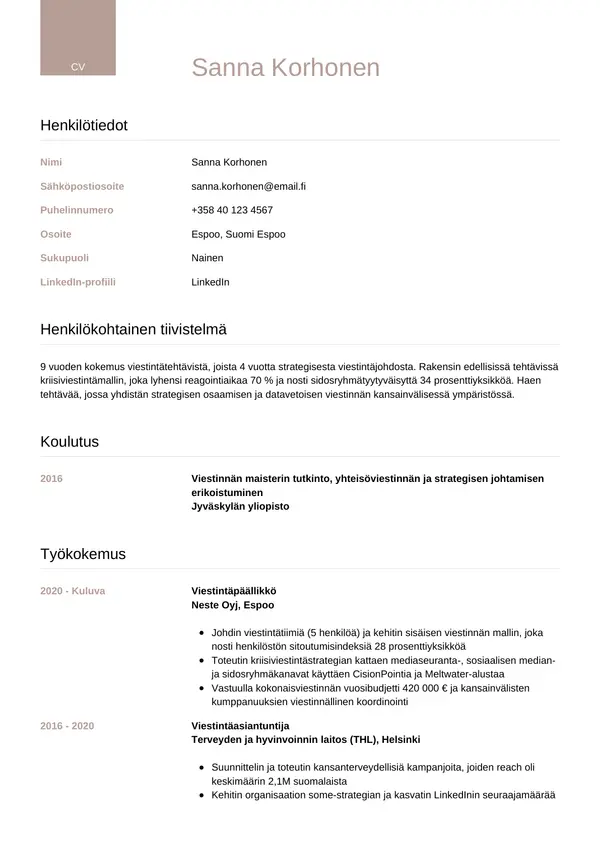 CV-pohja — Tyyli 6