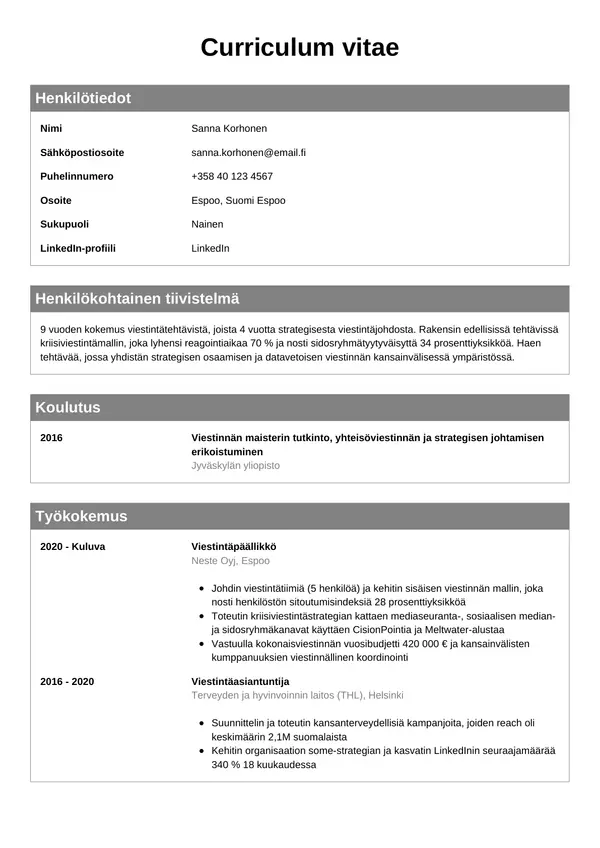 CV-pohja — Tyyli 7