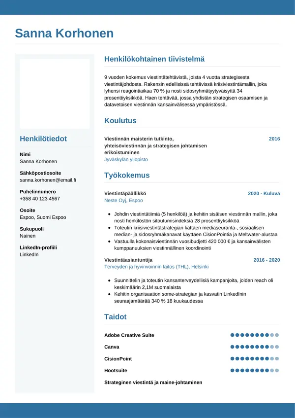 CV-pohja — Tyyli 9