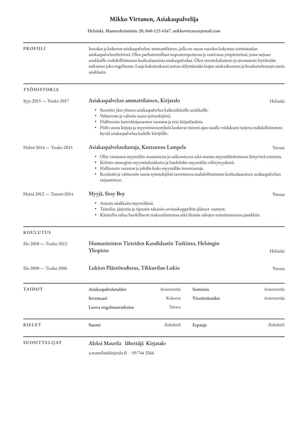 Yksinkertainen Ansioluettelopohja CV-pohja — Tyyli 1