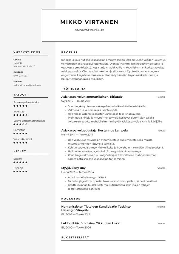 Yksinkertainen Ansioluettelopohja CV-pohja — Tyyli 2