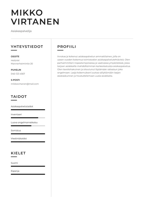 Yksinkertainen Ansioluettelopohja CV-pohja — Tyyli 6